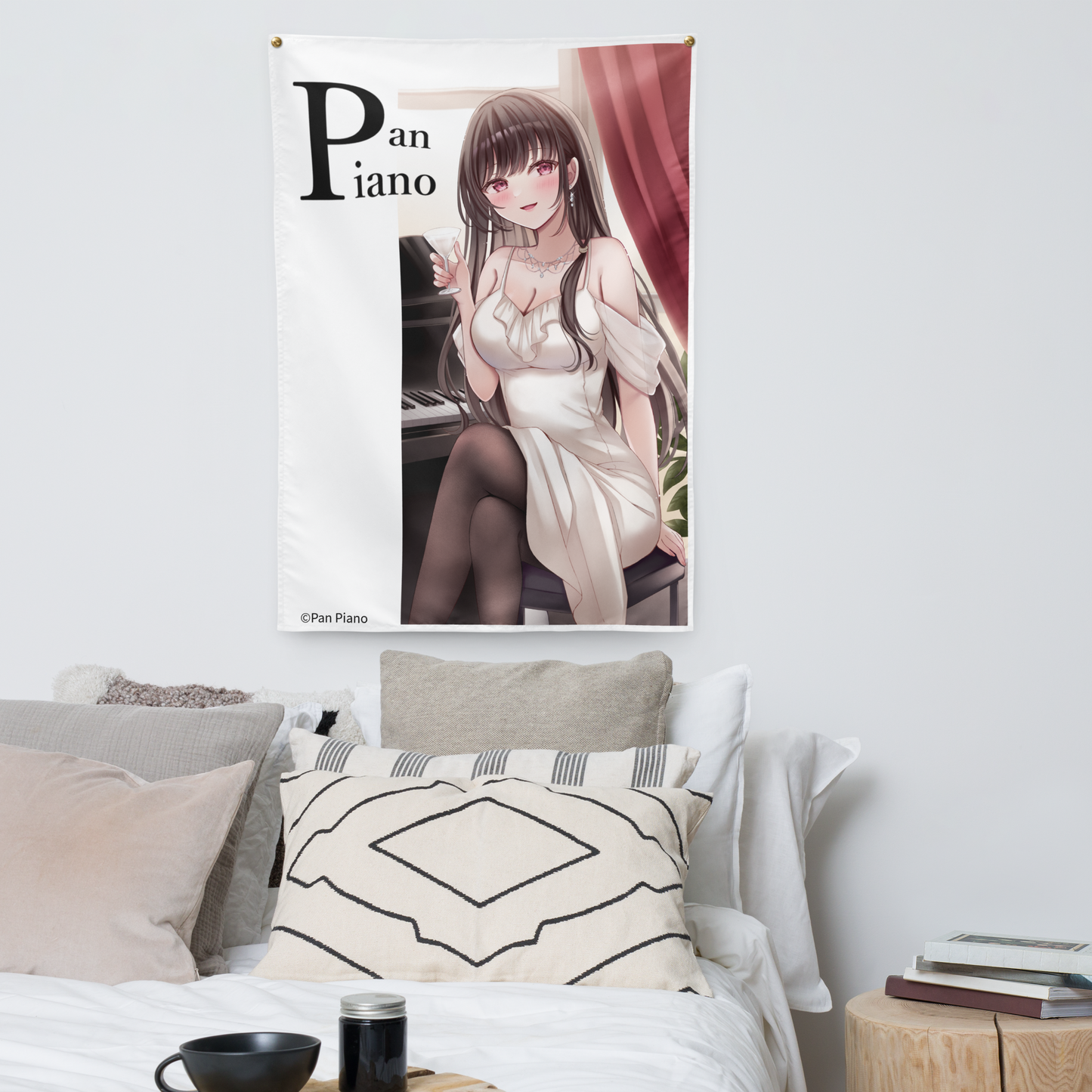 (Tapestry) Pan Piano in a white dress  (26″×36″)