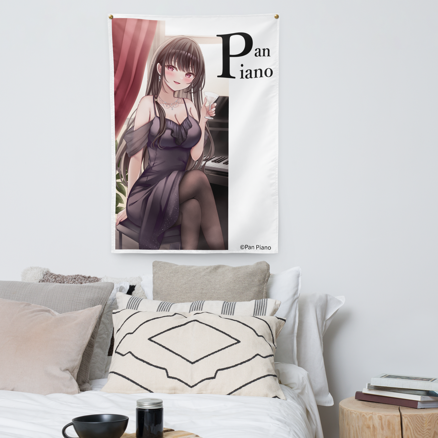 (Tapestry) Pan Piano in a black dress  (26″×36″)