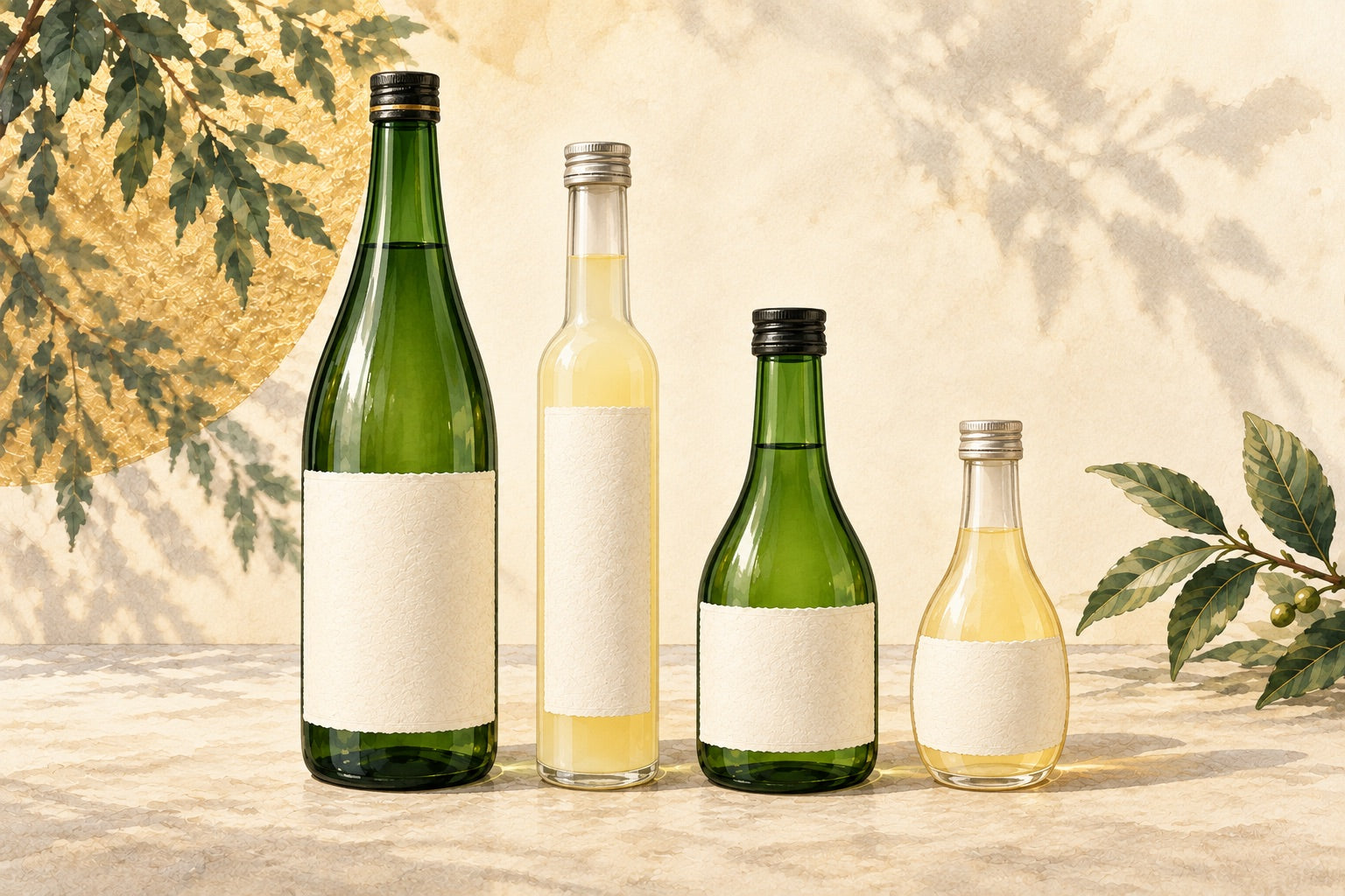 Blank labels on bottles, illustration